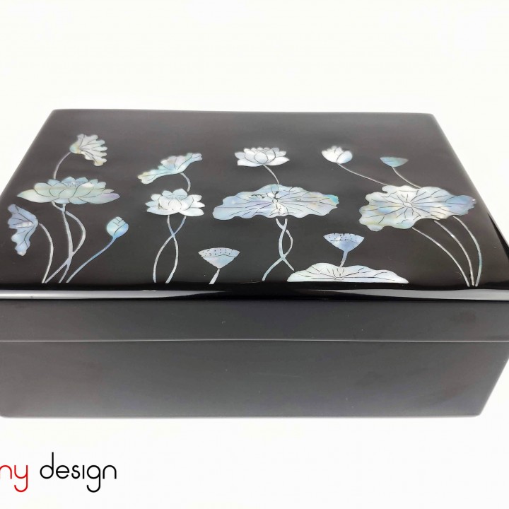 Rectangular box with pearl lotus pond pattern 23*16*H8cm 